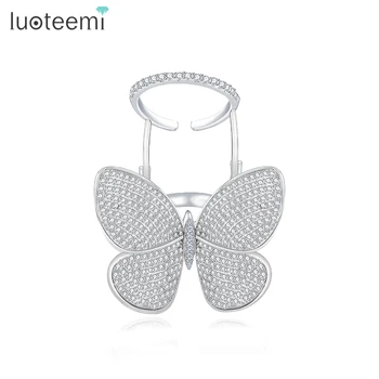 LUOTEEMI Luxury Unique Active With Butterfly Sparkling Clear Cubic zirconia Paved Fashion Knuckle Rings For Women Wedding Gift