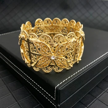 Algieria ślubne biżuteria bransoletki z wydrążonych kwiatami Modny arabski złota bransoletka dla kobiet otwarte mankietów bransoletki
