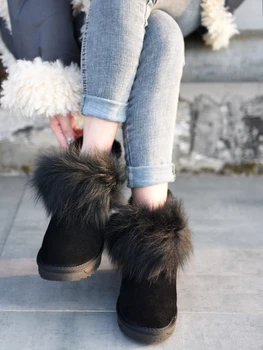 Artmu oryginalne rakiety śnieżne Lisie futro i miękkie botki na płaskiej podeszwie miękkie poślizgu na bawełnianej buty wygodne i ciepłe damskie buty