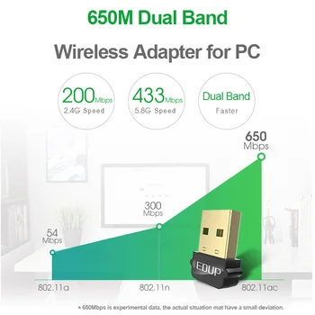 EDUP USB WIFI Adapter 650Mbps Dual Band 5G/2.4 GHz bezprzewodowa karta sieciowa Wifi Dongle Receiver do laptopa Windows MacOS