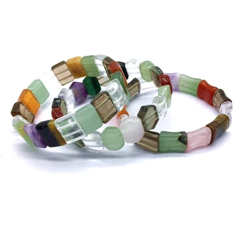 3 Kolory Kamień Naturalny Koraliki Bransoletka Elastyczna Kolor Kryształów Elastyczne Bransoletki Dla Kobiet Dziewczyna Biżuteria Drop Shipping