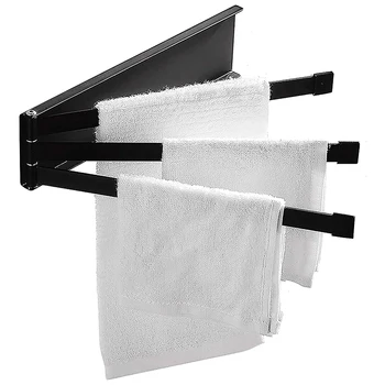 Wahliwy uchwyt na ręczniki regał czarny matowy, naścienna suszarka do ręczników obrotowy z 3-ma dźwigniami do przechowywania kuchni i łazienki