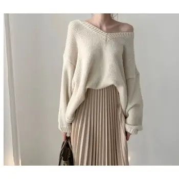 Korea moda z dwóch części spódnice zestawy kobiet 2020 zima V-neck sweter + Wysoka talia plisowane spódnice stroje eleganckie damskie zestawy Femme
