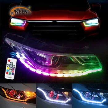 OKEEN Wodoodporny RGB LED Light For Car LED DRL LED światła do jazdy dziennej kolorowe paski led płynie żółty kierunkowskaz światła