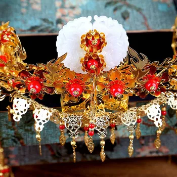 Chińskie tradycyjne złote kryształki Phoenix Korony tiary i korony kropla kolczyk zestawy biżuterii dla panny młodej ślub panny młodej