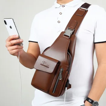Xiaomi Luxury Fashion Men Chest Bag torba na ramię Messenger Bag Casual Cowhide Leather Large Capacity USB Charging Crossbody Package