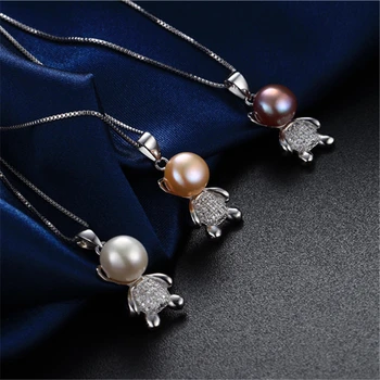 Dainashi oryginalny słodkowodne perły naszyjnik wisiorek srebrny próby 925 słodki miś kolczyki naszyjnik wykwintne biżuteria prezent dla kobiet gorąca