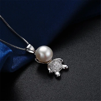Dainashi oryginalny słodkowodne perły naszyjnik wisiorek srebrny próby 925 słodki miś kolczyki naszyjnik wykwintne biżuteria prezent dla kobiet gorąca