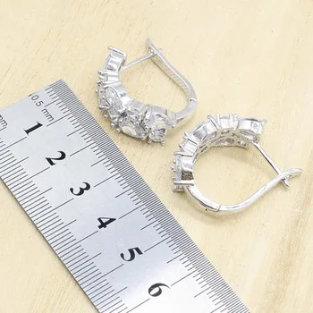 Klasyczny biały Cyrkon kolor srebrny zestaw biżuterii dla kobiet z bransoletą hoop kolczyki naszyjnik wisiorek pierścionek pudełko