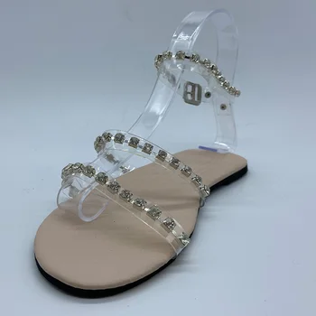 2020 kobiety moda sandały buty damskie pantofle lato Kryształ płaskie slajdy panie poślizgu na świeżym powietrzu plażowe sandały buty damskie
