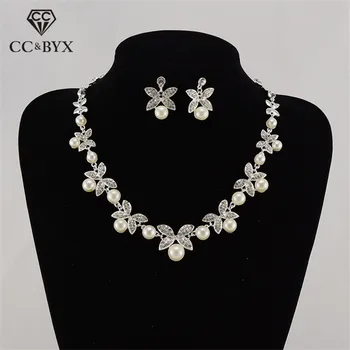 CC Jewelry Zestaw naszyjnik kolczyki kształt ślubne akcesoria biżuteria moda kwiat kształt Kryształ hurtowych TL079