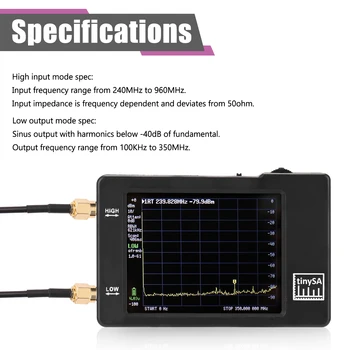 TinySA Handheld Two Inputs Tiny Spectrum Analyzer 2.8-calowy ekran dotykowy analizatory widma częstotliwości 100 khz-350 Mhz
