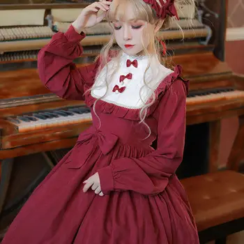 Japoński Strój Lolity Sweet Kawaii Dallas Dance Solid Color Vintage Victorian Gothic Daily Bow Lace Princess Tea Party Dresses