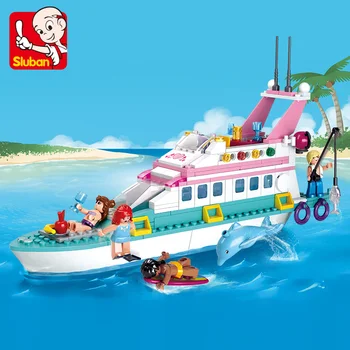 SLUBAN Friends Girl Dolphin Cruiser Vessel ship model Building Blocks dziecko zestaw podarunkowy cegły zabawka luksusowy jacht kompatybilny z