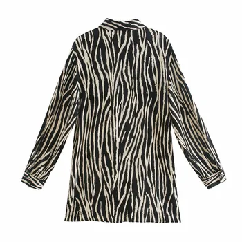 2020 ZA Animal Print Vintage Long Shirt Women Long Sleeve tekstylny kołnierz Flowy Top moda damska przycisk temat nieregularne koszule