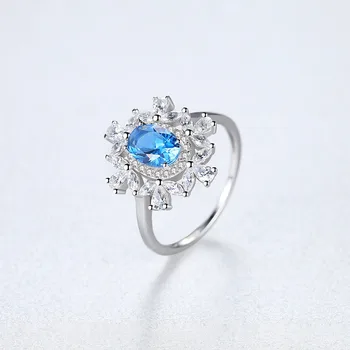 CZCITY Luxury 925 srebro próby błękitny/ zielony Owalny Topaz błyszczące pierścienie dla kobiet panny młodej obrączki biżuteria