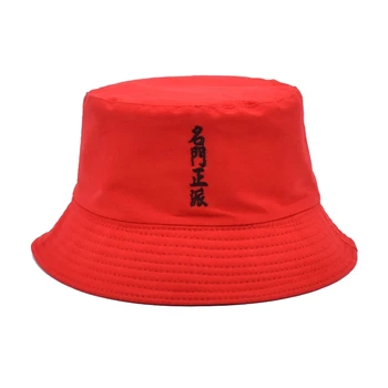 Moda chińskie słowa haft Panama kapelusze wiadro cofania unisex bawełna lato słońce Cap mężczyźni Bob Шапо Femme Rybak kapelusz