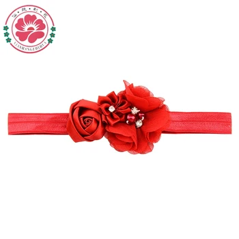 12 szt./lot noworodka plama Róża perła szyfon kwiat rhinestone pałąk włosów akcesoria dziecięce dla Dzieci Łóżeczka dziewczynki opaska 609