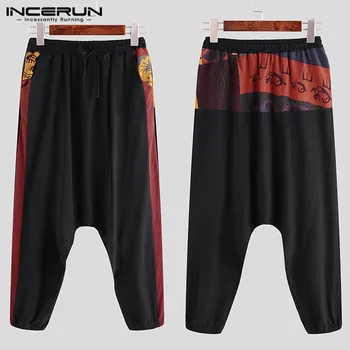INCERUN 2020 męskie spodnie biegacze z nadrukiem patchwork meble odzież bawełna temat casual spodnie z obniżonym kroczem męskie spodnie plus size