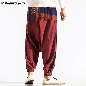 INCERUN 2020 męskie spodnie biegacze z nadrukiem patchwork meble odzież bawełna temat casual spodnie z obniżonym kroczem męskie spodnie plus size