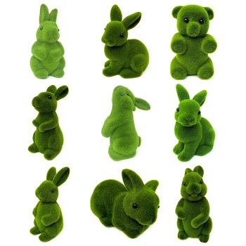 Sztuczne Rośliny Zielone Flokowanie Zabawki Handmade Trawa Zwierząt Wielkanocny Zajączek, Królik, Niedźwiedź Partia Ogród Domowy Ornament