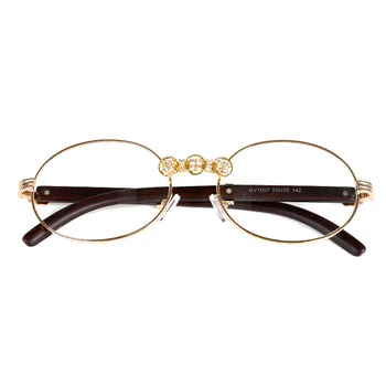 Zabytkowe drewniane ramy diamentowe okulary Kobiety wspaniały Kryształ ręcznie okrągłe okulary UV400 przezroczyste soczewki owalne okulary Karen Walker