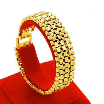 OMHXFC Hurtownia europejska moda mężczyzna mężczyzna partii urodziny prezent ślubny vintage, eleganckie szerokie zegarek serca 24KT złota bransoletka BE273