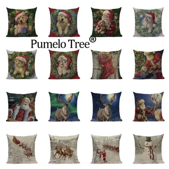 Psie świąteczne poszewki na poduszki do kanapy wygodne poszewki z nadrukiem Mikołaja bawełniane ozdobne, koce plażowe dropshipping