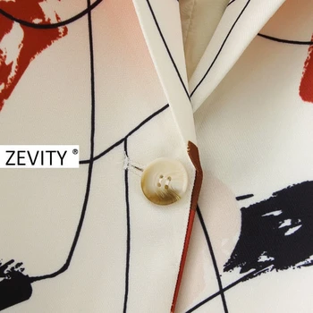 Zevity New women vintage streszczenie printing marynarka z długim rękawem biurowe panie przyczynowe однобортные garnitury kurtki płaszcze topy CT554