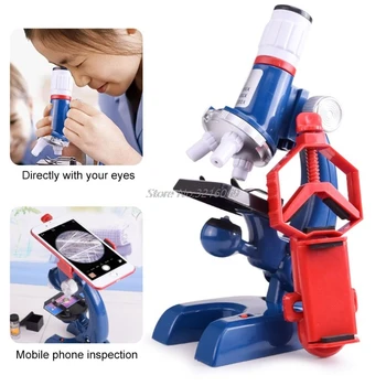 Biologiczny mikroskop 1szt 100X-1200X edukacyjny prezent Szkoła Dom zabawka dla dzieci mikroskop zestaw Laboratorium LED przydatne mikroskopy
