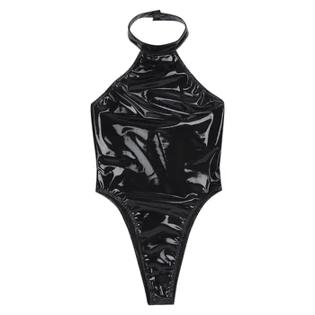 Kobiety egzotyczne Misie Wetlook Klubowa Catsuit strój kąpielowy lakierowana skóra oparcia strój kąpielowy body do wieczornej imprezy seksowne kostiumy