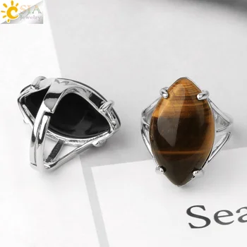 CSJA naturalny Kryształ Kamień pierścienie dla kobiet uzdrowienie różowy kwarc lapis lazuli koński oko kształt kaboszon moda palec pierścień zmiana rozmiaru G574