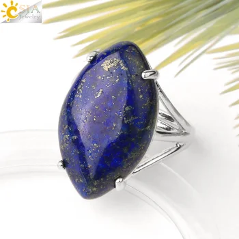CSJA naturalny Kryształ Kamień pierścienie dla kobiet uzdrowienie różowy kwarc lapis lazuli koński oko kształt kaboszon moda palec pierścień zmiana rozmiaru G574