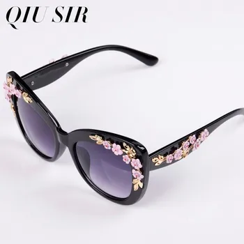 Luksusowe Queen Oversize 2021 Cat Eye Okulary Dla Kobiet Rose Vintage Flower Girls Oculos De Sol Brand Design Damskie Okulary