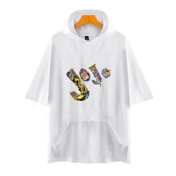 JoJo Bizarre Adventure негабаритная koszulka Mężczyźni Kobiety Jotaro Kujo z krótkim rękawem z kapturem, t-shirt Harajuku hip-hop odzież uliczna