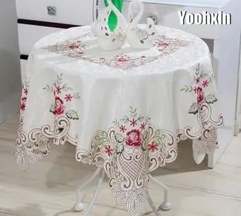 Nowoczesna kwadratowa koronkowy haft obrus obrus kominkowe część tea stolik pokrywa Наппе kuchnia boże Narodzenie dekoracje ślubne