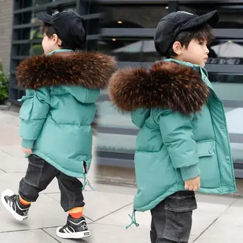 Dół kurtki dla dzieci 2020 chłopców i dziewcząt duży futrzany kołnierz z kapturem kurtki zima nowa moda gruby płaszcz Dziecięca odzież wierzchnia