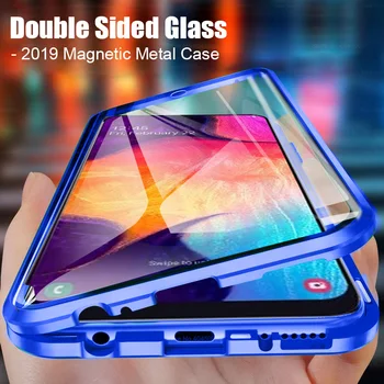 360 szklany dwustronny pokrowiec dla Samsung Galaxy A50 A20 A30 A70 A50S M30S 2019 pokrowce magnetyczny metalowy zderzak tylna pokrywa Coque A 50