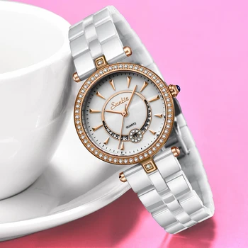 SUNKTA damskie zegarki najlepsze marki luksusowych ceramiczne zegarek Damski kalendarz wodoodporny zegarek Kwarcowy zegarek Relogio Feminino+pudełko