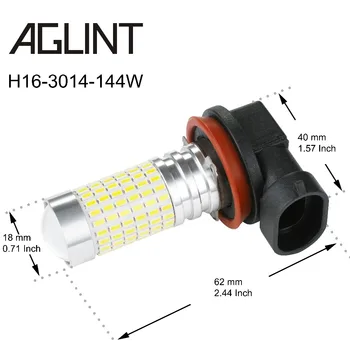 AGLINT 2PCS H11 LED światła przeciwmgielne H8 H16 3014 SMD 144LED światła do jazdy dziennej DRL światła samochodu z obiektywem projektora, Biały 6000K 12-24V