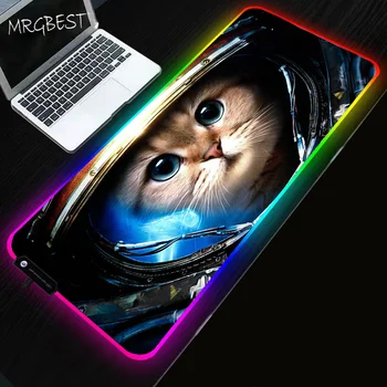 MRG Space Cat Animal ogromny RGB LED podświetlenie podkładka pod mysz 7 kolorów klawiatura komputerowa zamek krawędzi laptopa do gier, odtwarzacz gumową matę