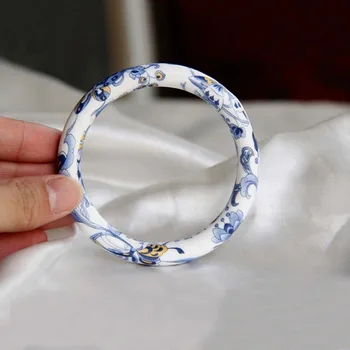 Naturalny porcelana ręcznie okrągły niebieski i biały porcelany bransoletka modny butik biżuteria męskie i kobiece bransoletki