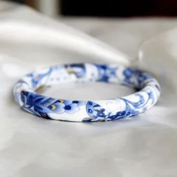 Naturalny porcelana ręcznie okrągły niebieski i biały porcelany bransoletka modny butik biżuteria męskie i kobiece bransoletki