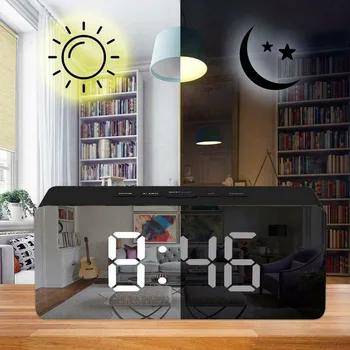 LED Digital Mirror Alarm Clock Digital Wake Up Light elektroniczny duży wyświetlacz temperatury czasu z datą nocne światła zegar ścienny