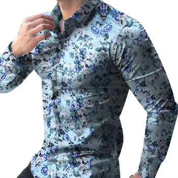 Moda miękka guzik koszula męska casual męskie Kwiat drukowanie z długim rękawem przycisk skręcić w dół kołnierz koszula top 2019 nowa gorąca sprzedaż moda