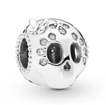 Autentyczne 925 srebro koralik Urok musujące czaszka akrylowe nadają się Pan kobiety bransoletka i naszyjnik Diy biżuteria