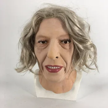 2019 Gorąca Sprzedaż Wysokiej Jakości Moda Poduszka Starsza Pani Maska Theresa May Realistyczna Maska Halloween Strój Lateks Starsza Pani Maska
