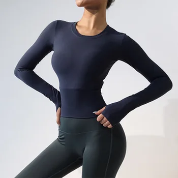 SALSPOR siłownia sportowe koszule kobiety fitness Push Up z długim rękawem z klockami otwory na kciuka odzież joga ćwiczenia Slim Fit, Lekka atletyka top