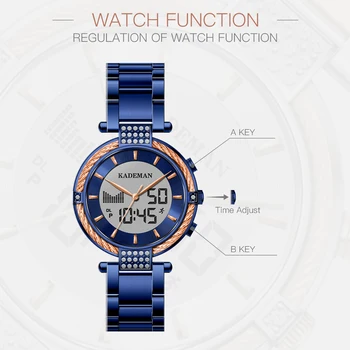 KADEMAN Luxury Brand Women Zegarki Lady Fashion zegarek kwarcowy zegarek elektroniczny podwójny wyświetlacz cyfrowy zegar damskie Relogio