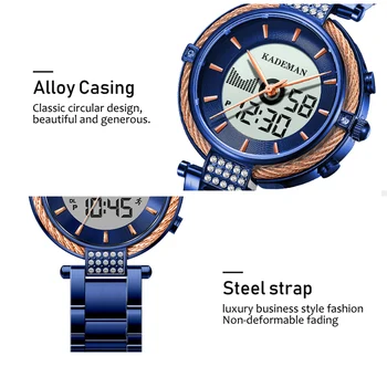 KADEMAN Luxury Brand Women Zegarki Lady Fashion zegarek kwarcowy zegarek elektroniczny podwójny wyświetlacz cyfrowy zegar damskie Relogio